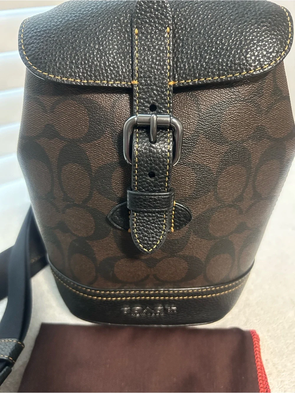 Coach Brown Signature Canvas Leather Trim Backpack / Sling Authentic